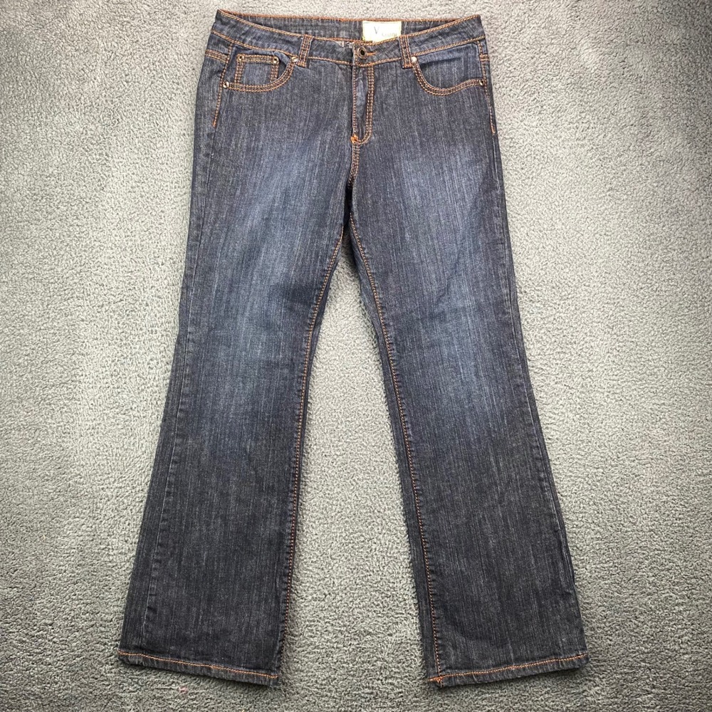 V Cristina Womens Jeans Size 14 Dark Wash Bootcut Denim‎ Orange Stitch Detail